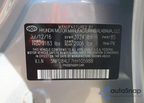 2017 Hyundai Elantra Se from USA, damaged, VIN 5NPD84LF7HH105988